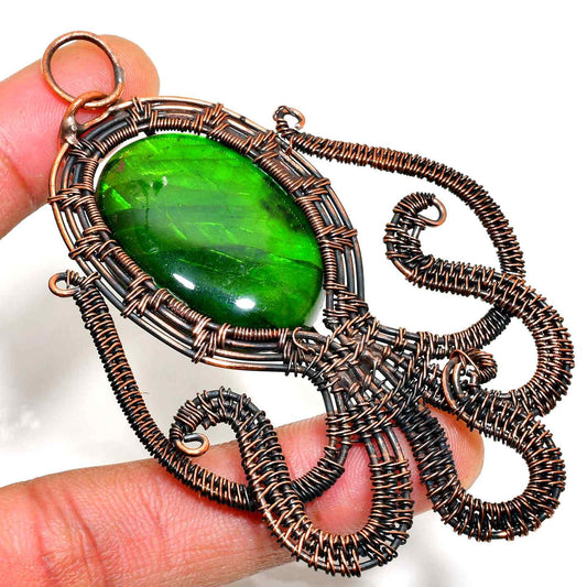 Sirena’s Embrace – Green Stone Copper Octopus Pendant