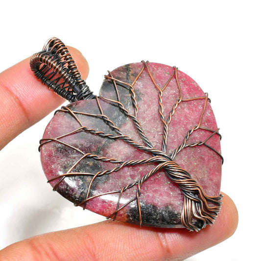 Amara’s Heart – Rhodonite Copper Pendant