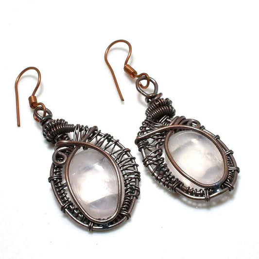 Emilia’s Embrace – Rose Quartz Copper Earrings