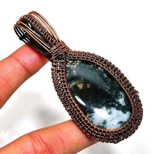Verdant Harmony – Moss Agate Copper Pendant
