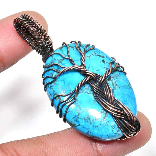 Gaia’s Harmony – Turquoise Copper Tree of Life Pendant