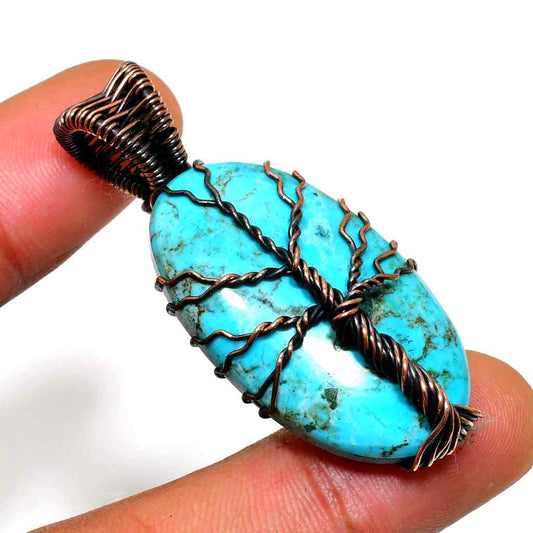 Serenity’s Embrace – Oxidized Copper Turquoise Pendant