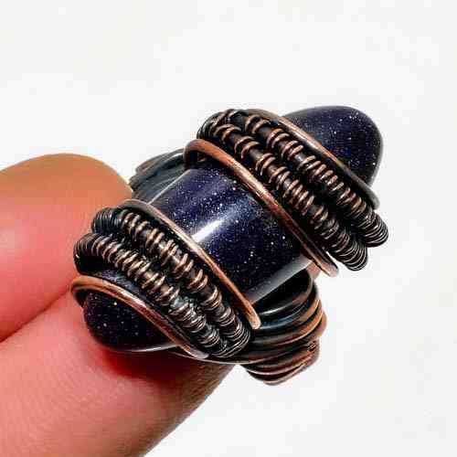 Celestial Dreamer – Blue Goldstone Copper Ring