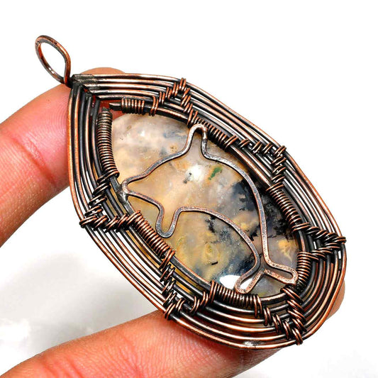 Gaia’s Embrace – Oxidized Copper Stone Pendant