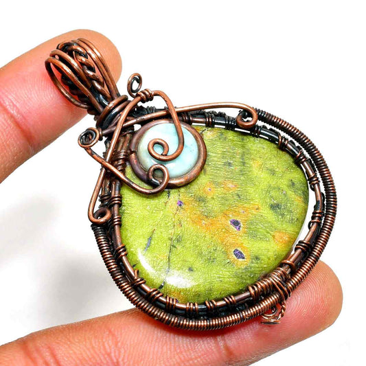 Gaia’s Embrace – Copper-Wrapped Green Stone Pendant