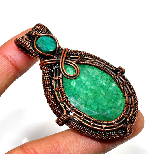 Emerald Whisper – Copper-Wrapped Emerald Pendant