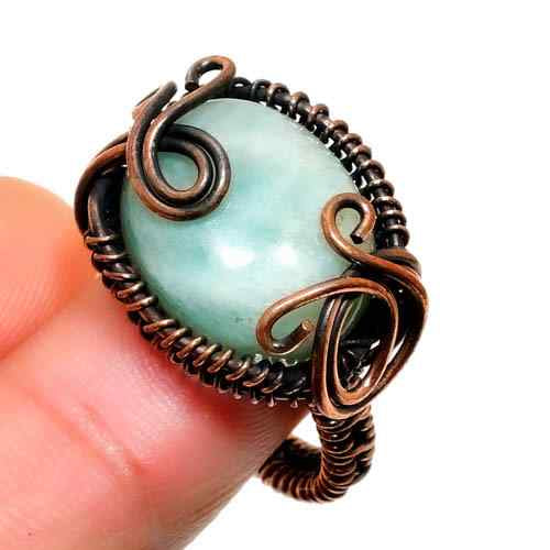 Celestial Harmony – Amazonite Copper Wire Ring