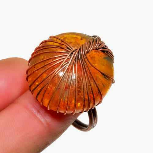 Amber Glow – Hand-Wrapped Copper Statement Ring