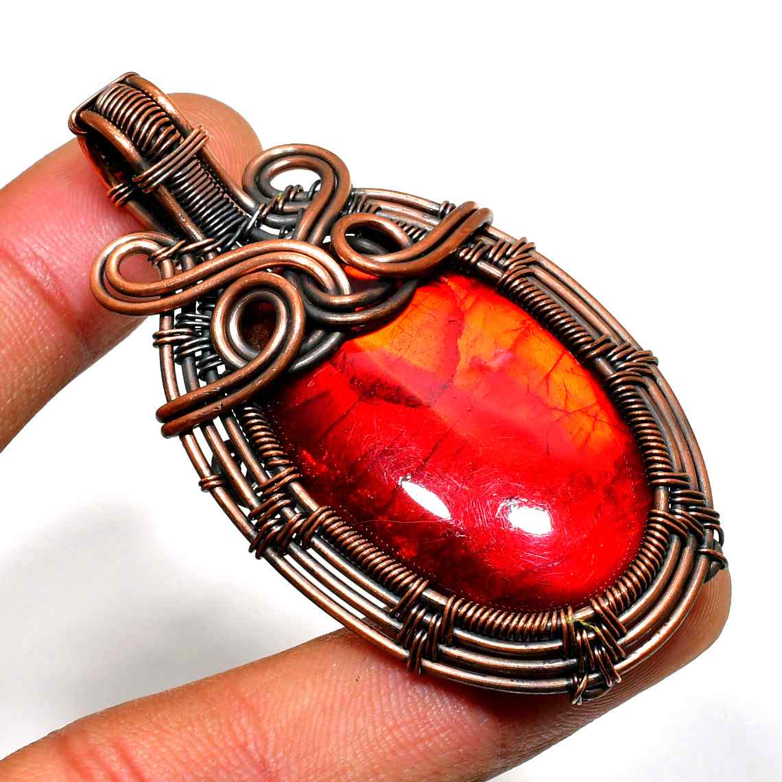 Ardent Ember – Carnelian & Copper Wire Pendant