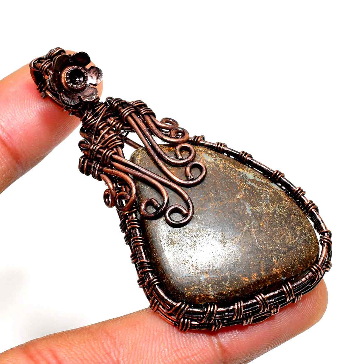 Gaia’s Harmony – Oxidized Copper & Natural Stone Pendant