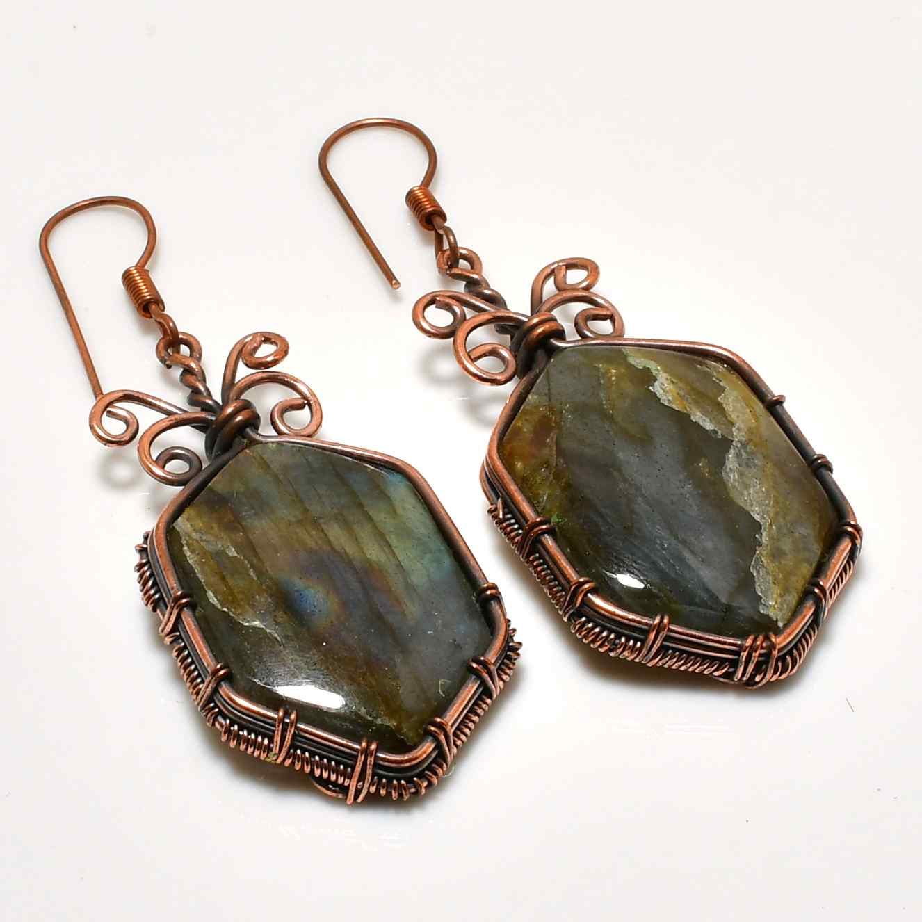 Aurora’s Embrace – Labradorite Copper Earrings