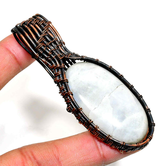 Luna’s Embrace – Oxidized Copper Moonstone Pendant