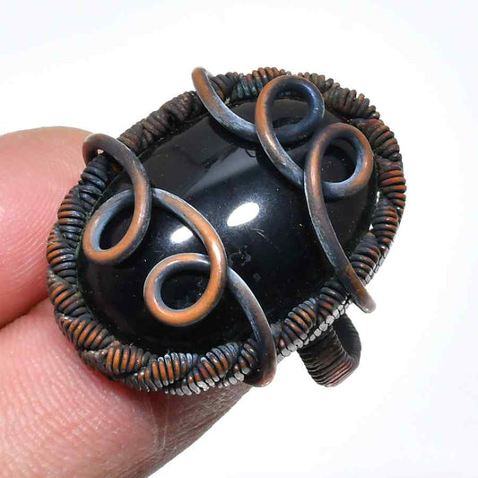 Obsidian Sentinel – Copper Wire Ring