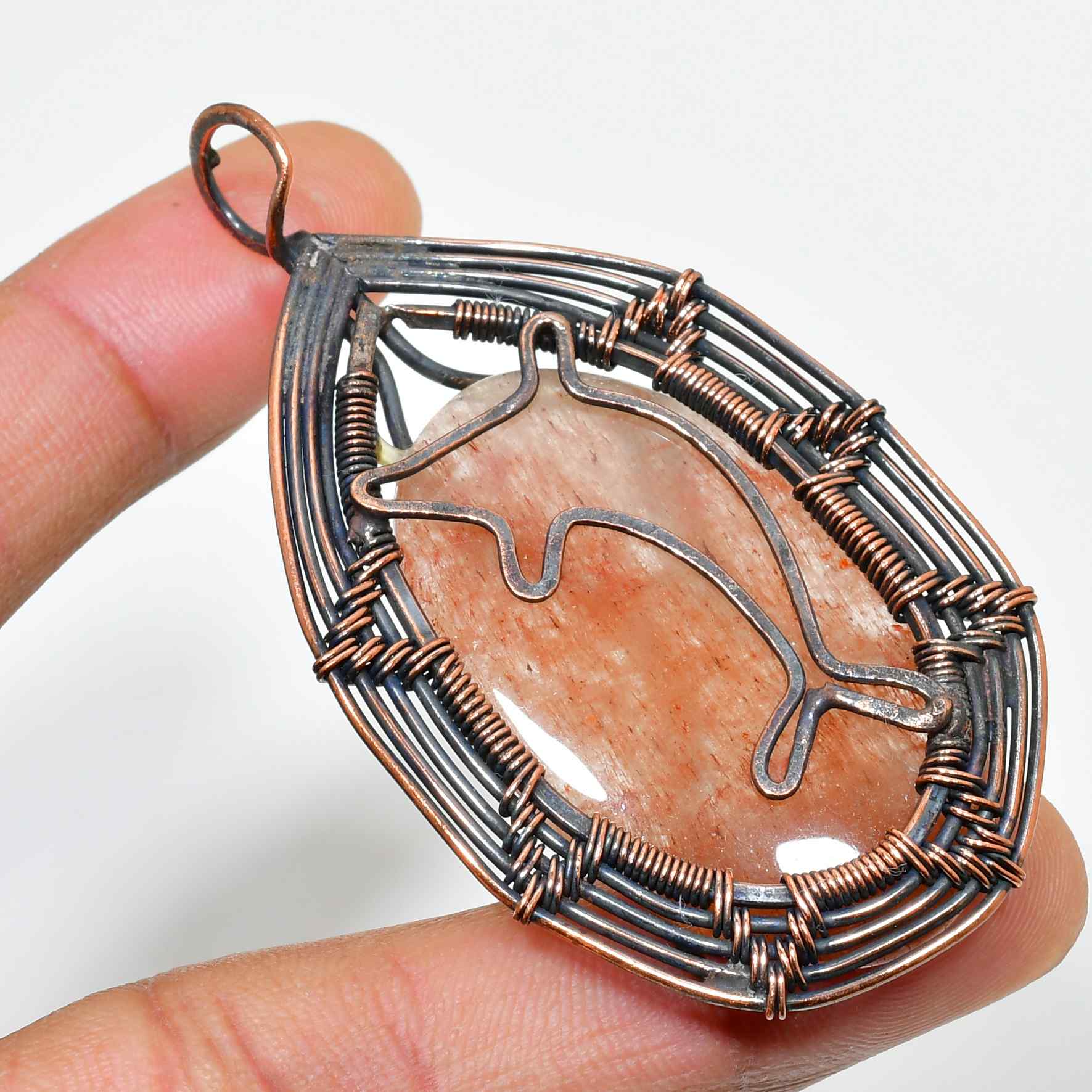 Sunlit Dolphin – Oxidized Copper Sunstone Pendant