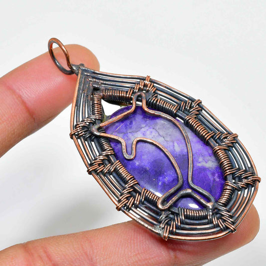 Ezra’s Veil – Oxidized Copper Wrapped Amethyst Pendant