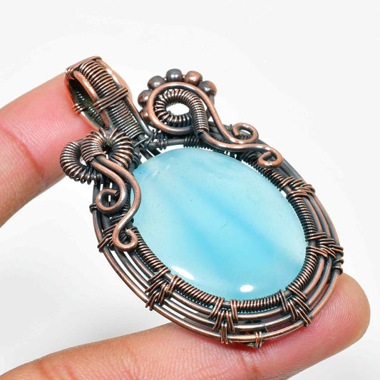 Azure Harmony – Antique Copper Aquamarine Pendant