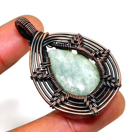 Celestial Embrace – Aquamarine & Antique Copper Pendant