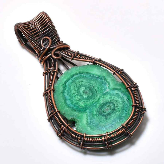 Verdant Harmony – Green Agate Copper Teardrop Pendant