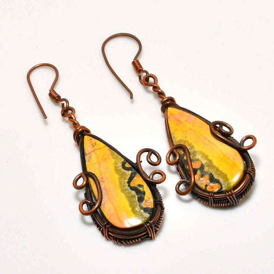 Sunlit Whispers – Yellow Jasper Copper Earrings