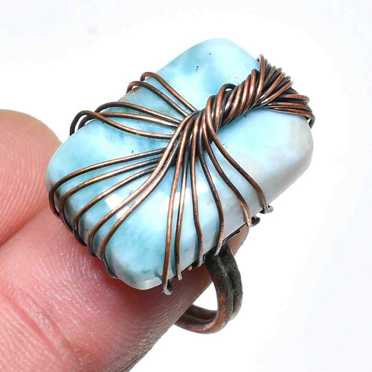 Seaside Serenity – Larimar Copper Ring