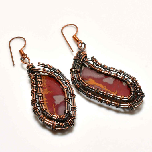 Ember Embrace – Red Jasper Copper Earrings