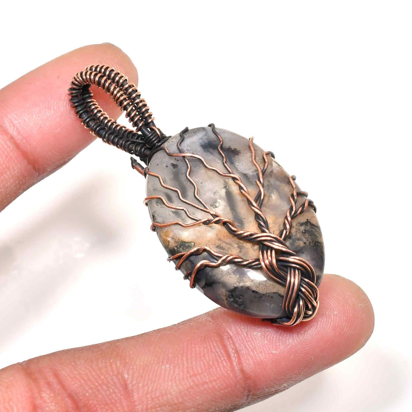 Moonlit Aura – Dendritic Agate Copper Pendant