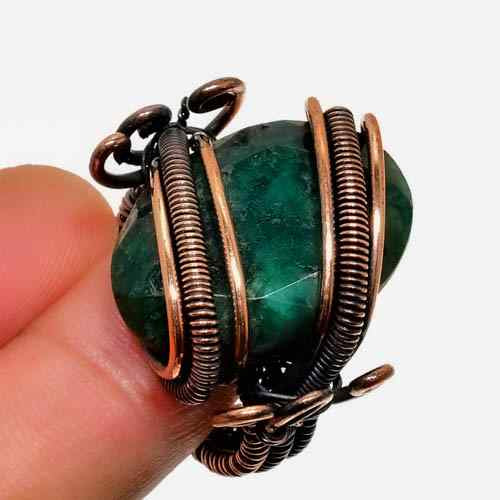 Emerald Whisper – Antiqued Copper Pendant