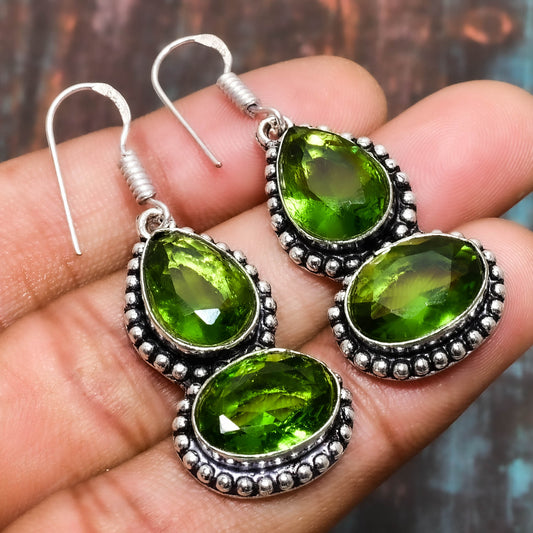 Evergreen Bloom – Silver Peridot Drop Earrings
