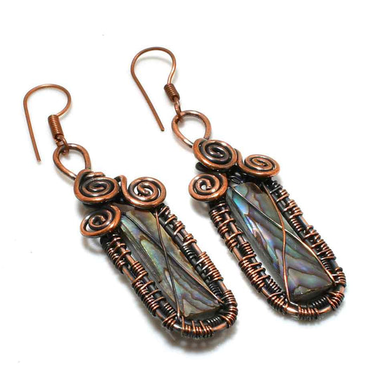 Ocean’s Embrace – Abalone Copper Earrings
