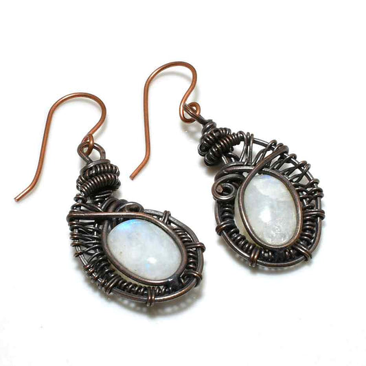 Selene’s Whisper – Moonstone & Oxidized Copper Earrings