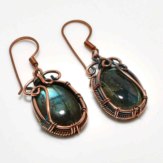Gaia’s Glow – Labradorite Copper Earrings