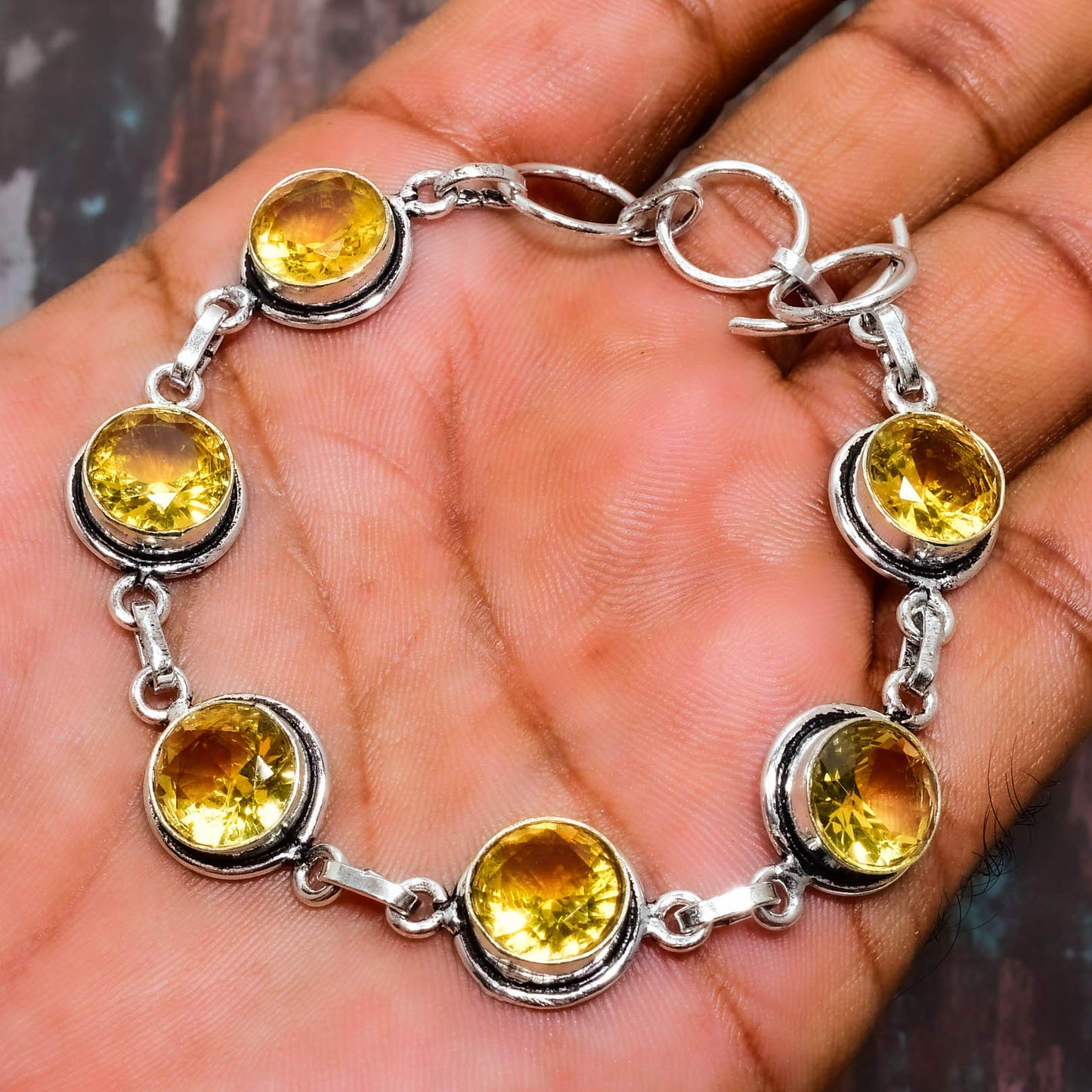 Sunlit Abundance – Sterling Citrine Charm Bracelet