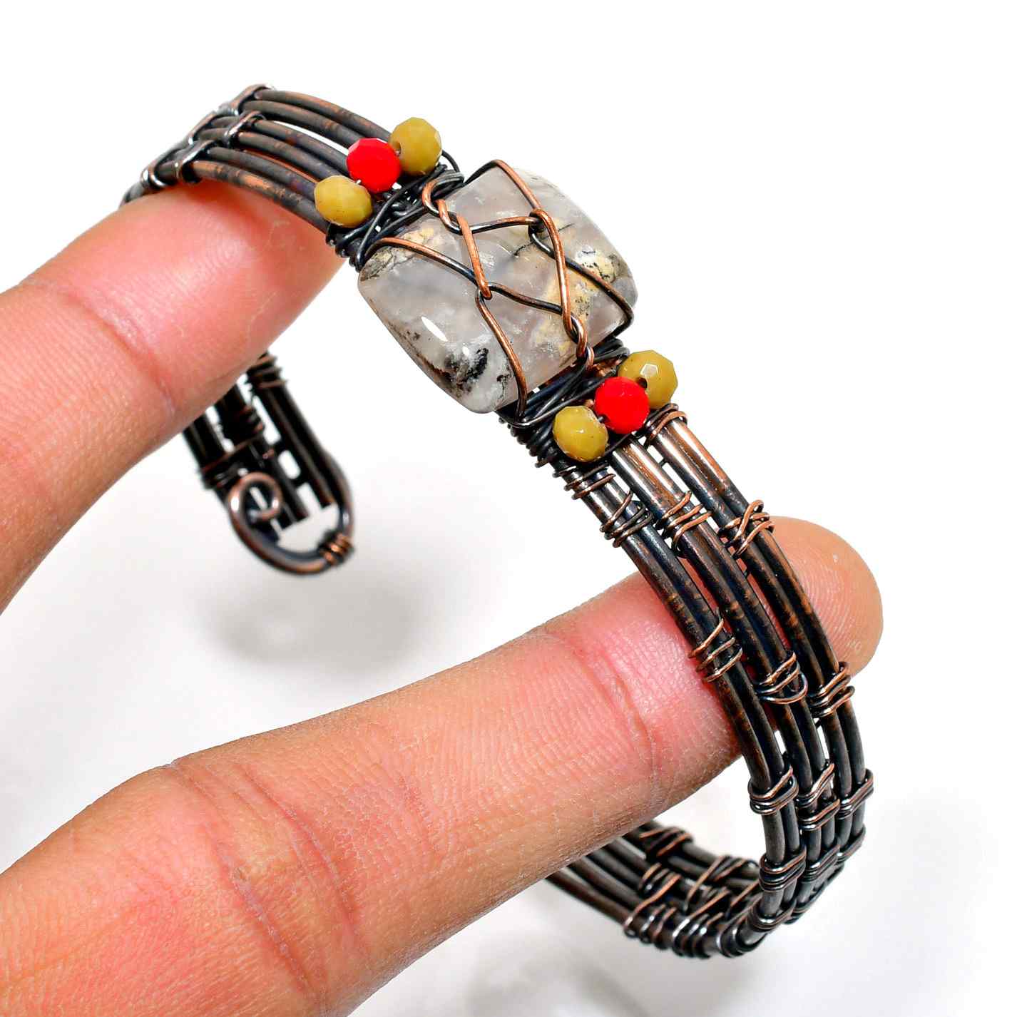 Harmony’s Embrace – Gemstone & Copper Cuff