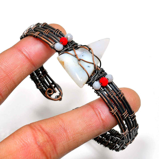 Moonlit Serenade – Blackened Wire Moonstone Bracelet