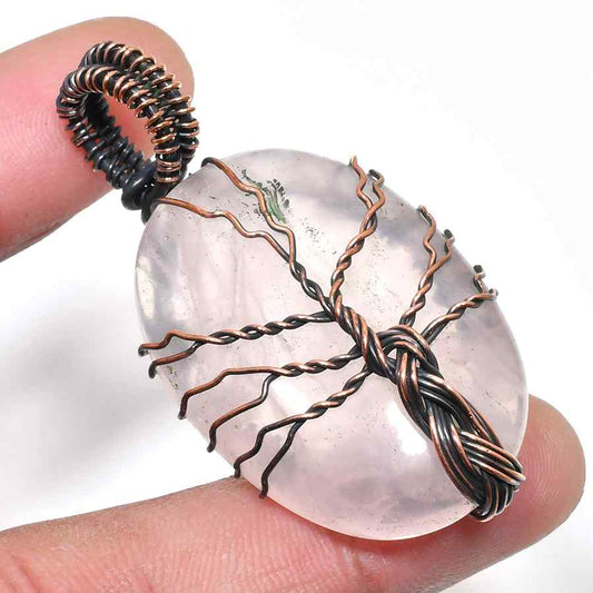 Amora’s Embrace – Copper-Wrapped Rose Quartz Pendant