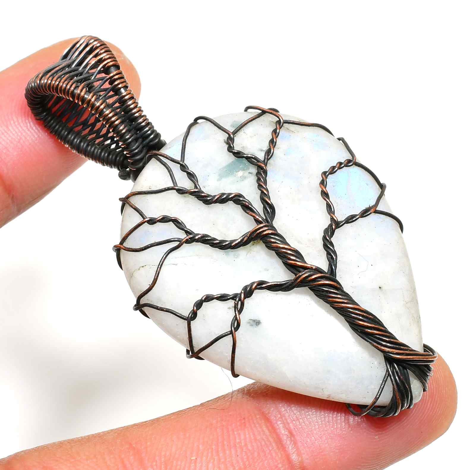 Luna’s Grove – Moonstone Copper Tree Pendant