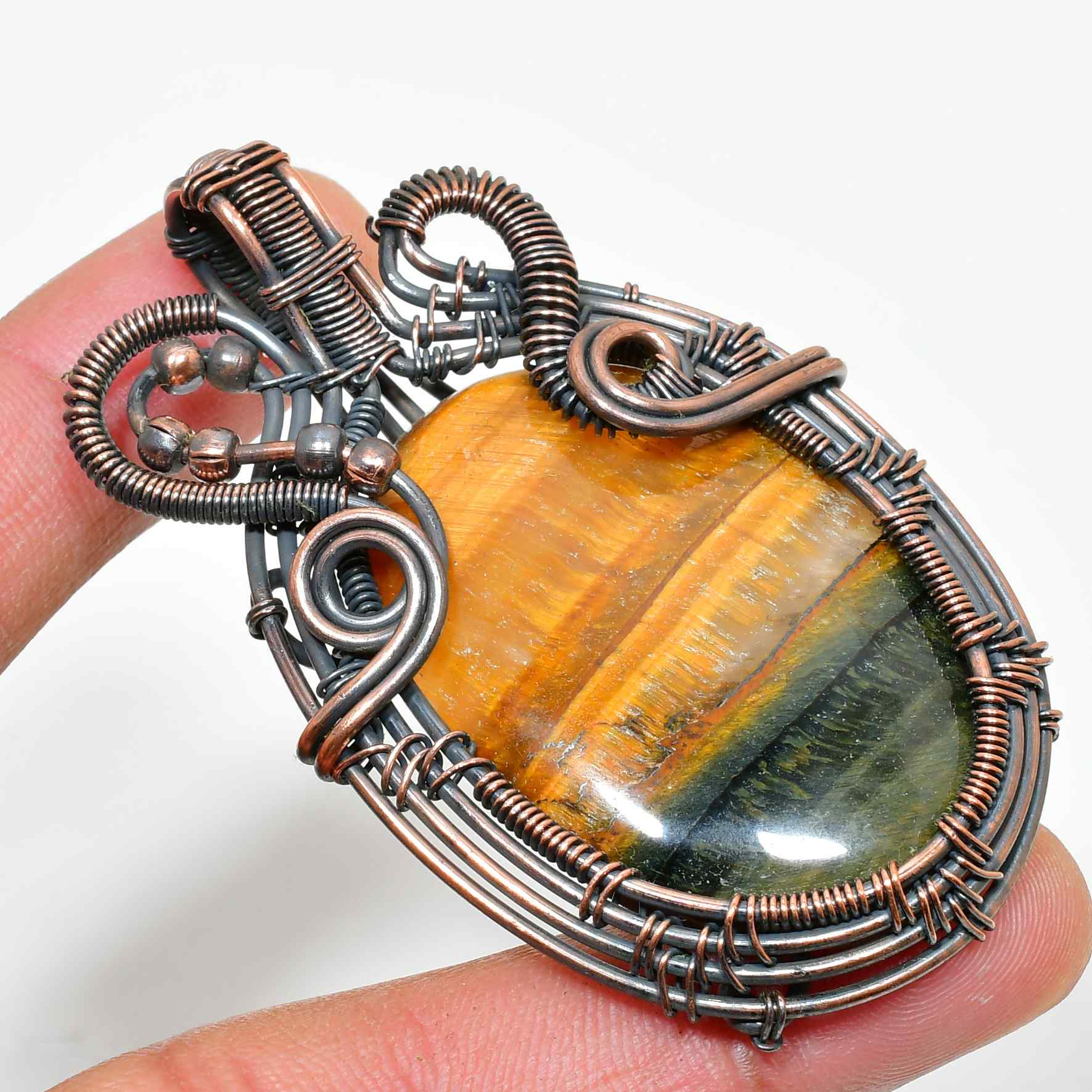 Auric Roar – Golden Tiger Eye Copper Pendant