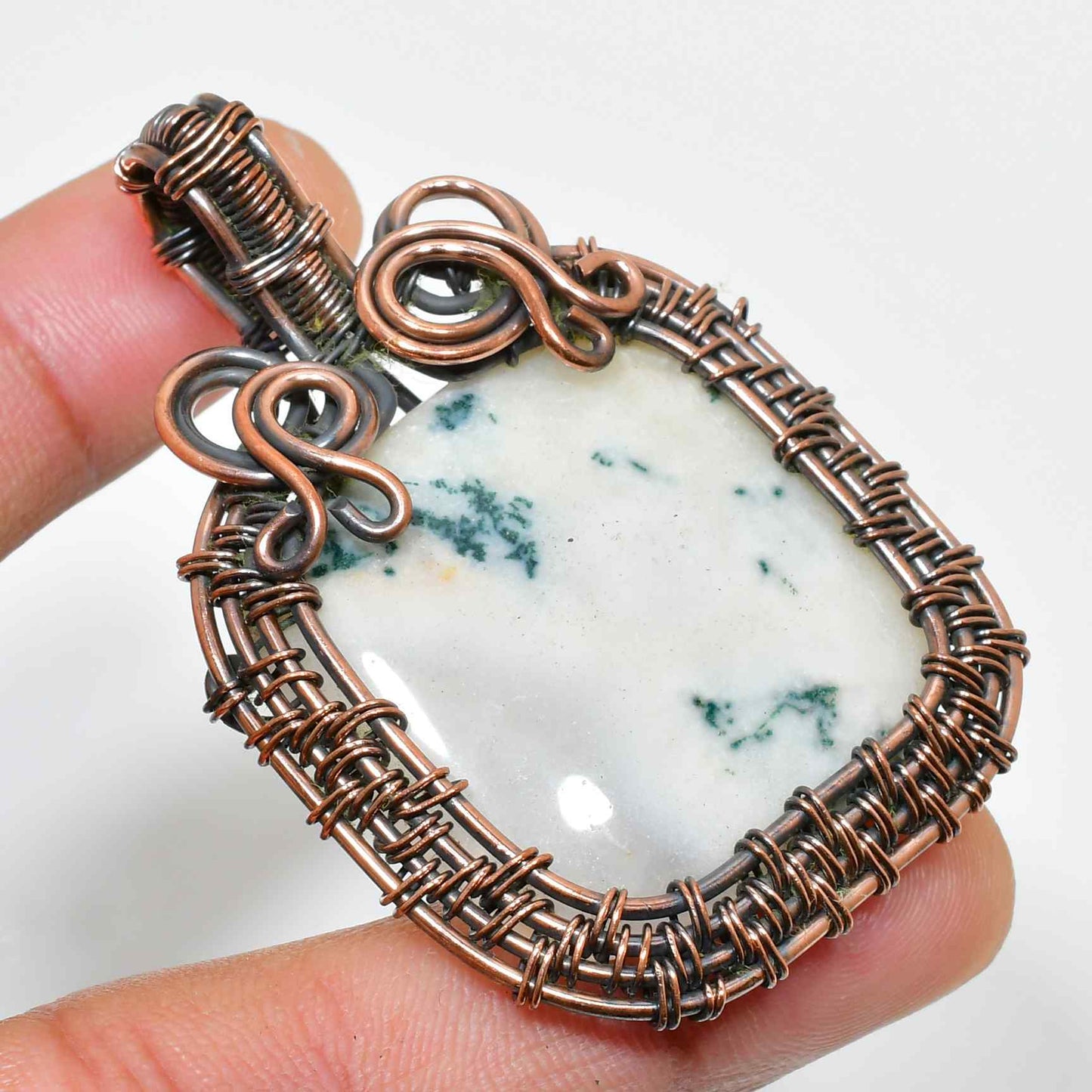 Forest Whisper – Antique Copper Moss Agate Pendant