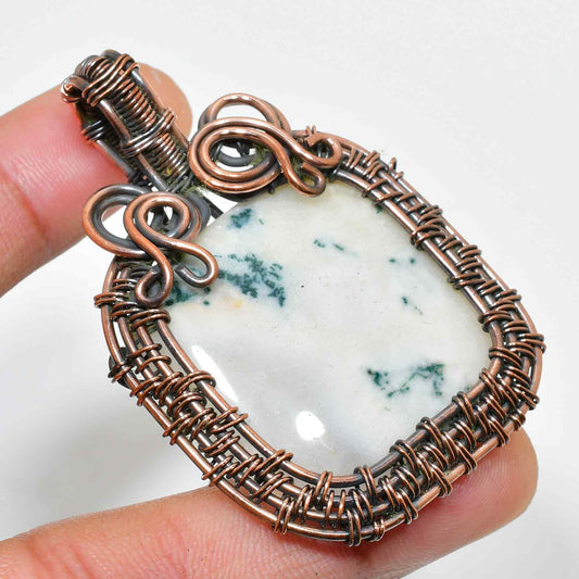 Forest Whisper – Antique Copper Moss Agate Pendant