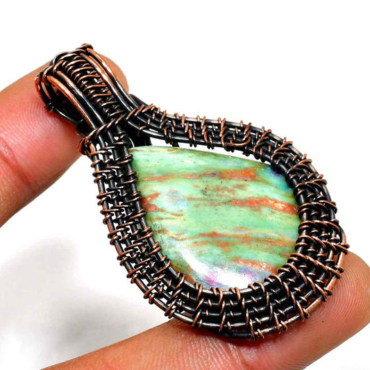 Verdant Harmony – Green Stone Copper Pendant