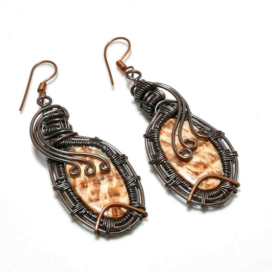 Gaia’s Spiral – Copper-Wrapped Stone Earrings