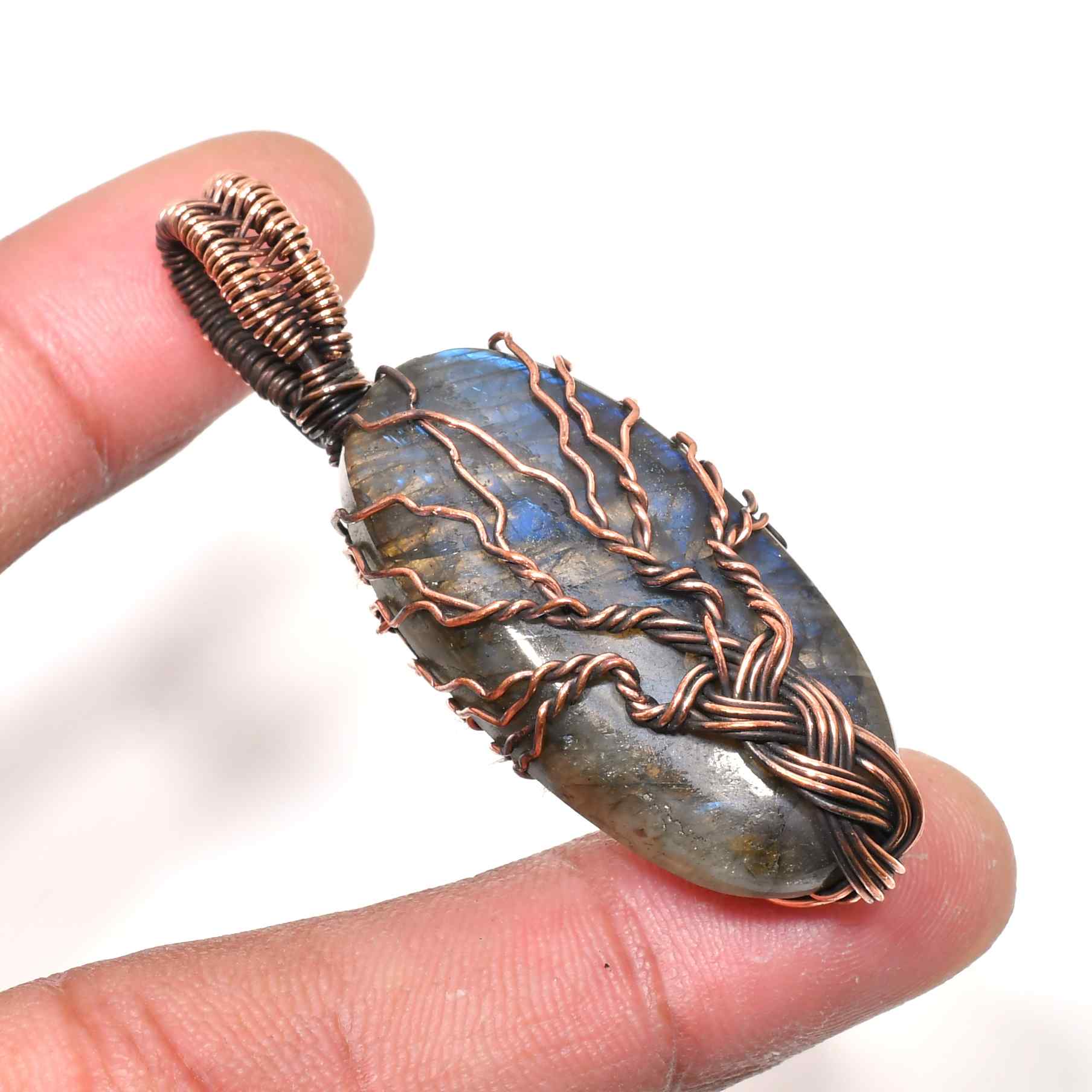 Aurora’s Tree – Labradorite Copper Pendant