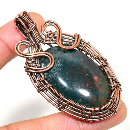 Crimson Anchor – Bloodstone Copper Pendant