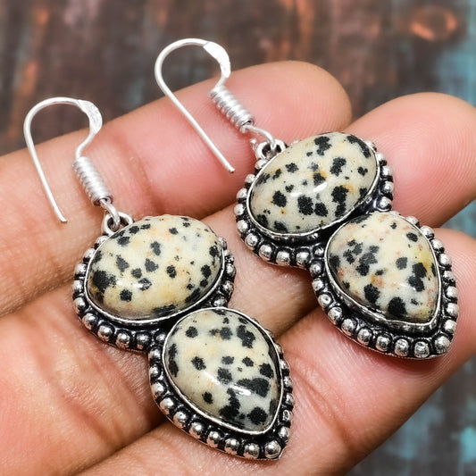 Spotted Harmony – Dalmatian Jasper Sterling Silver Earrings