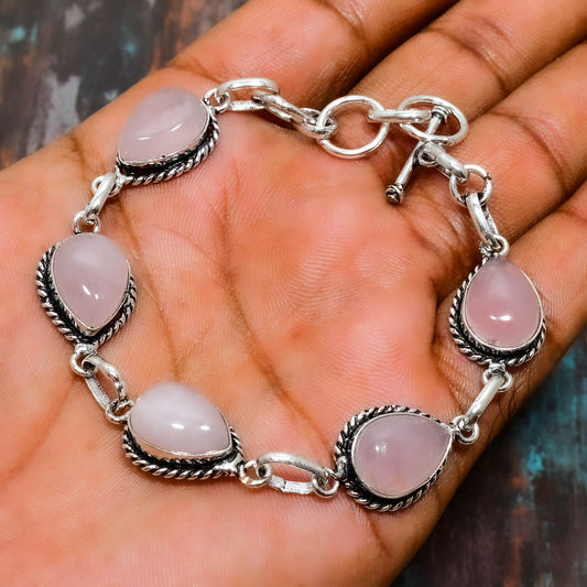 Heart’s Harmony – Rose Quartz & Sterling Silver Bracelet