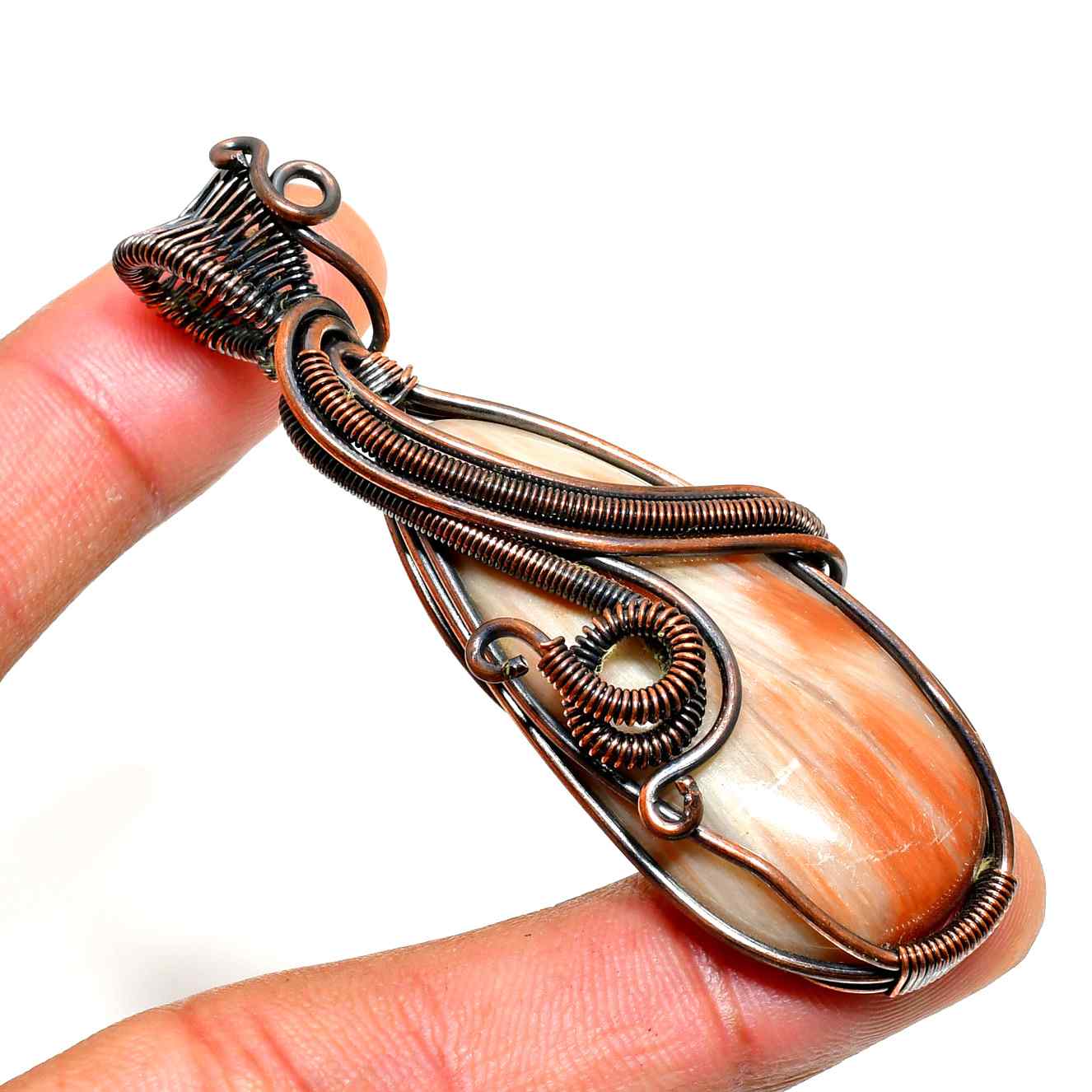 Ember’s Harmony – Orange Agate Copper Pendant