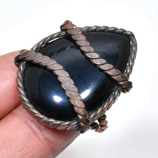 Midnight Embrace – Black Onyx Copper Ring