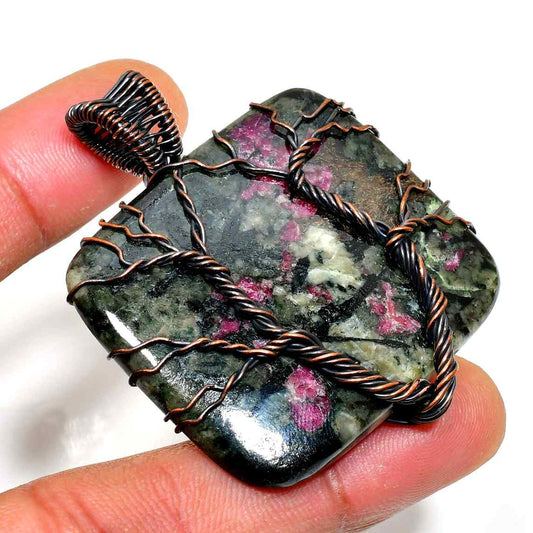 Ezra’s Veil – Ruby in Zoisite Copper Pendant