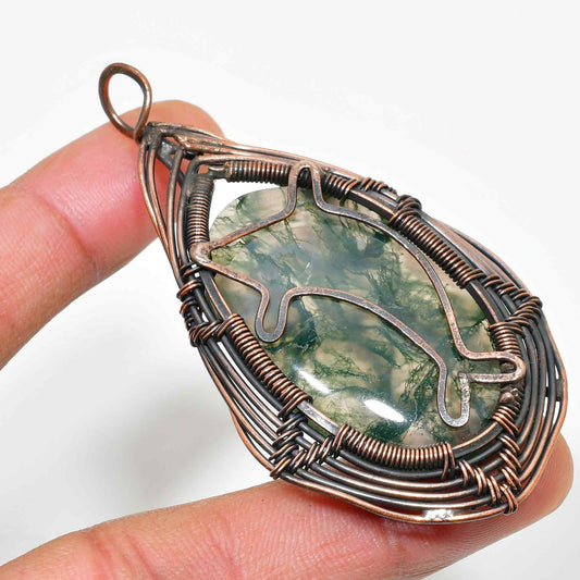 Earth’s Essence – Moss Agate & Copper Pendant