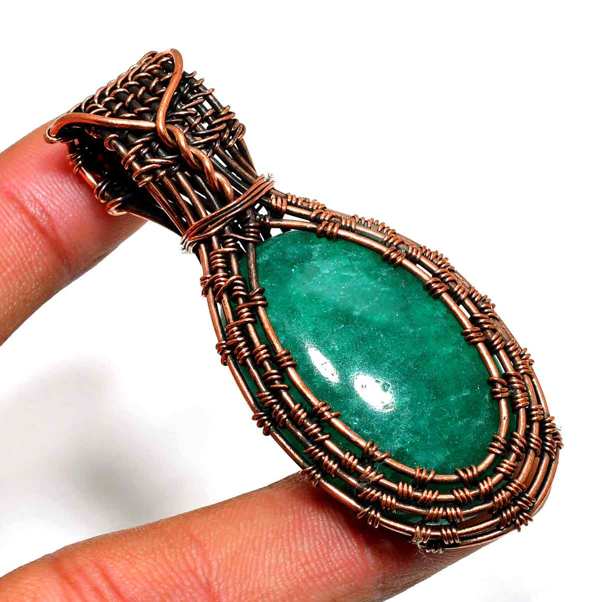 Emerald Embrace – Copper-Wrapped Emerald Pendant